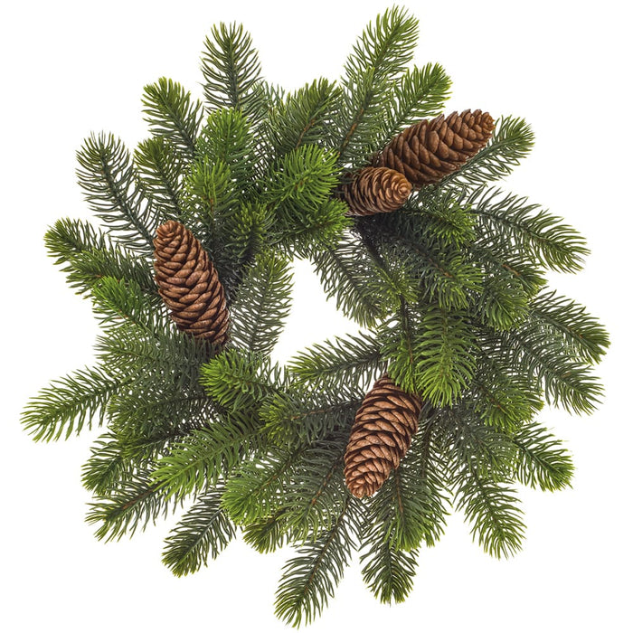 16" Wide Pine & Pinecone Artificial Candle Ring Holder -Green/Brown (Pack of 4) - XDC108-GR/BR