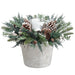 22"Wx18"H Flocked Pine, Pinecone & Berry Artificial Candle Ring Holder In Cement Pot w/Glass -Green/White (Pack of 6) - XDC209-GR/WH