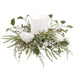 20"Wx8"H Iced Pinecone, Holly Leaf & Pine Artificial Candle Ring Holder w/Glass -White/Green - XDC360-WH/GR