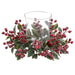 15"Wx7.5"H Iced Berry, Holly Leaf & Pine Artificial Candle Ring Holder w/Glass -Red/Green - XDC370-RE/GR