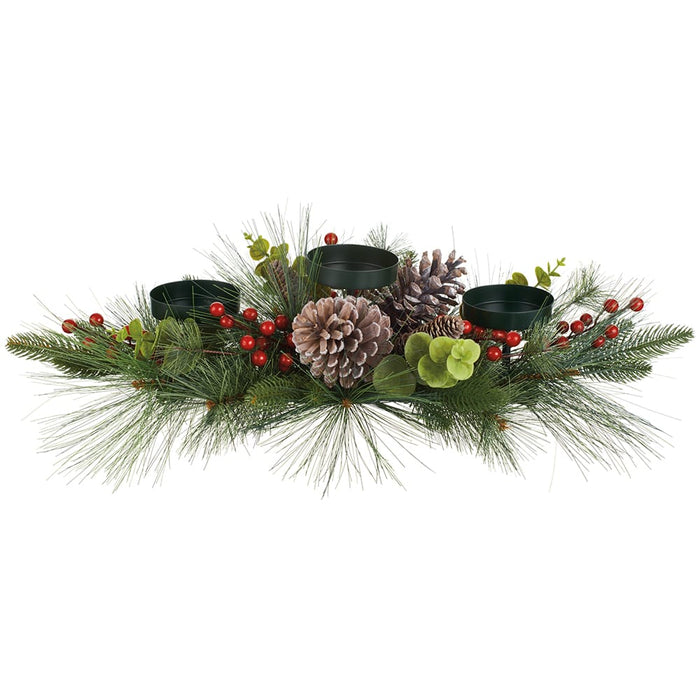 28"Wx10"H Cardinal, Berry, Pinecone & Tinsel Candle Ring Holder -Red/Brown (Pack of 2) - XDC843-RE/BR