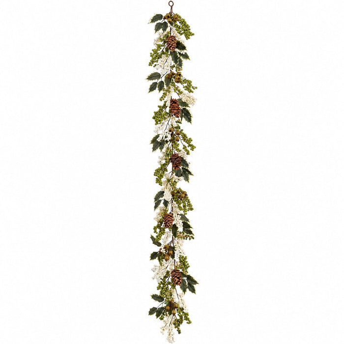 6' Berry, Pod & Holly Leaf Artificial Garland -Green/Cream (Pack of 2) - XDD001-GR/CR