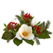16"Wx6"H Artificial Magnolia Flower, Berry & Pine Candle Ring Holder w/Glass -White/Red (pack of 2) - XDE081-WH/RE