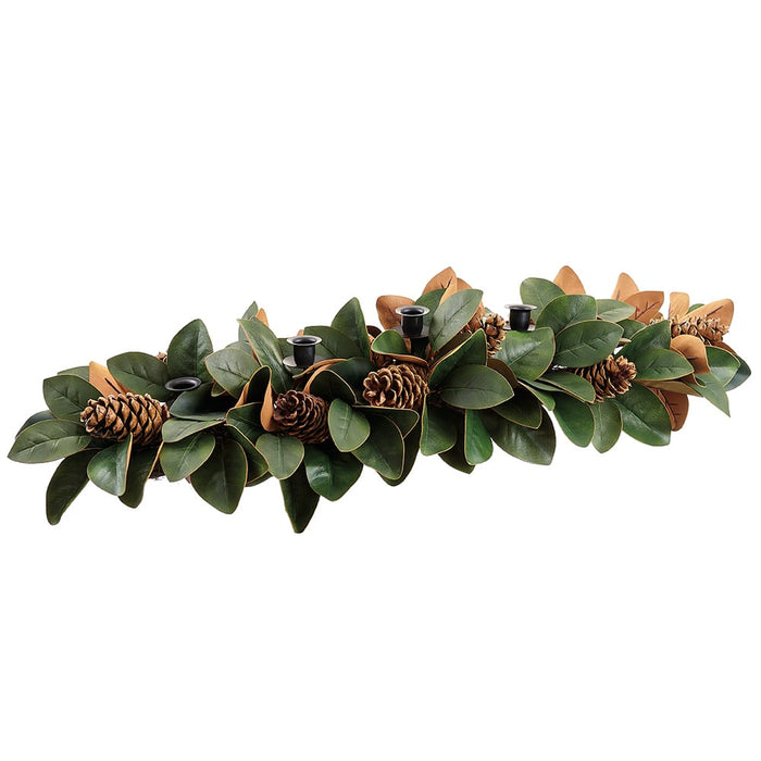 46"Wx7"H Magnolia Leaf & Pinecone Candle Ring Holder -Green/Brown (Pack of 2) - XDE450-GR/BR