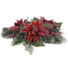 16"Wx6"H Artificial Iced Poinsettia, Berry & Pine Candle Ring Holder w/Glass -Red (Pack of 4) - XDE985-RE