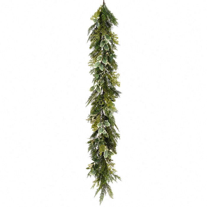 6' Holly, Eucalyptus Leaf & Mixed Pine Artificial Garland -2 Tone Green - XDG002-GR/TT