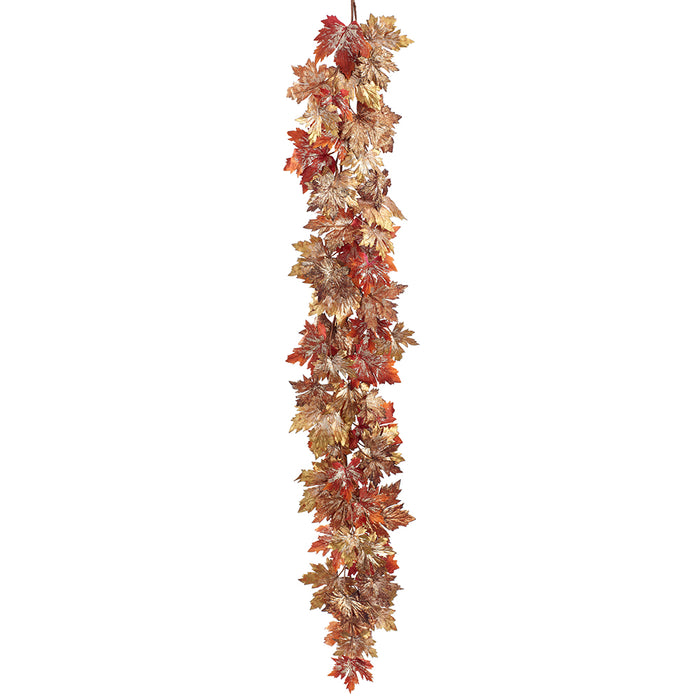 6' Glittered Metallic Maple Leaf Artificial Garland -Mixed Colors (Pack of 2) - XDG012-MX