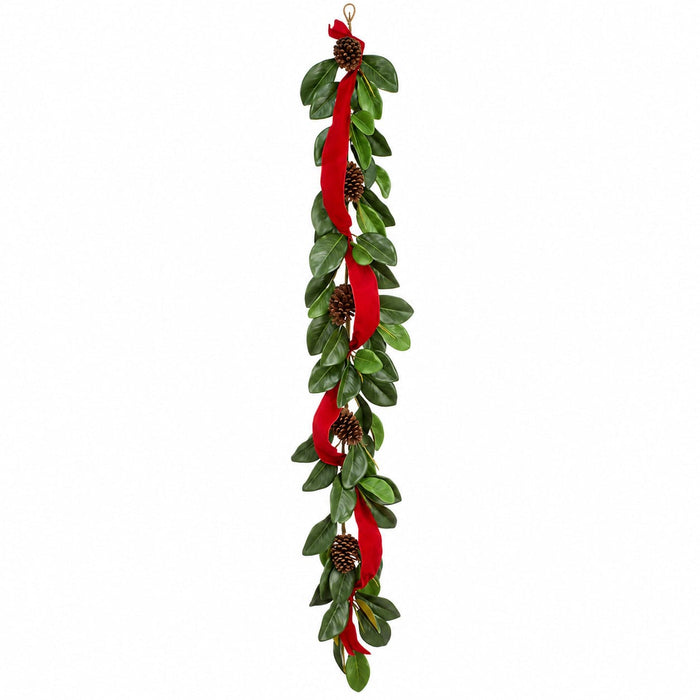 6' Magnolia Leaf & Pinecone Artificial Garland -Green/Brown (Pack of 2) - XDG045-GR/BR