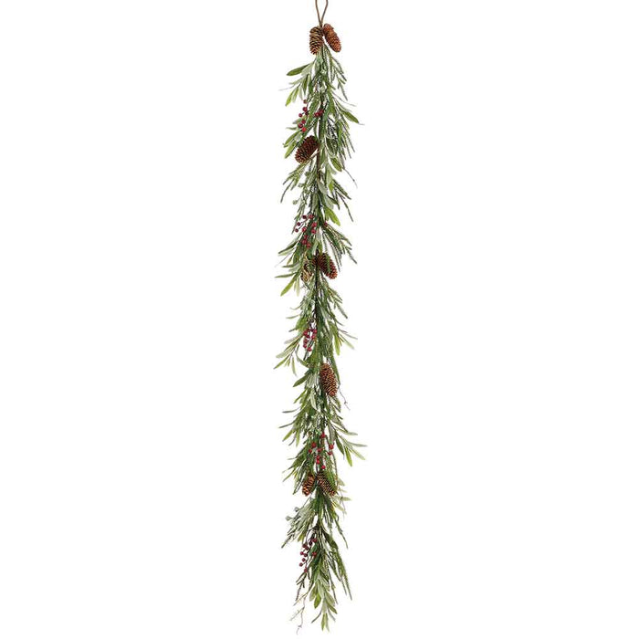 6' Pinecone, Berry, Pine & Eucalyptus Leaf Artificial Garland -Green/Brown (Pack of 2) - XDG048-GR/BR