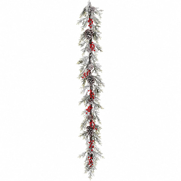 6' Flocked Berry & Pine Artificial Garland -Red/Green (Pack of 2) - XDG056-RE/GR