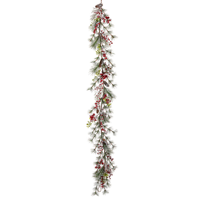 6' Snowed Berry, Pinecone & Pine Artificial Garland -Green/Red (pack of 4) - XDG120-GR/RE