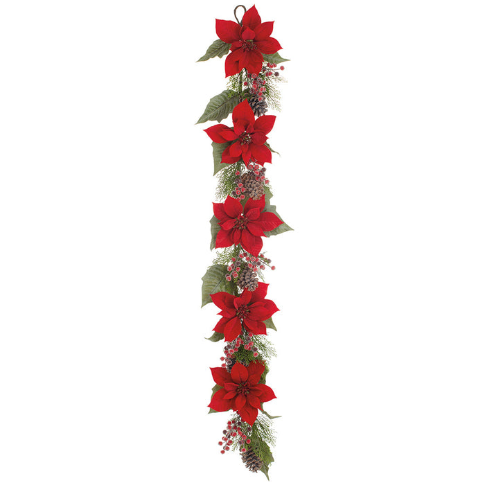 5' Artificial Poinsettia Flower, Pinecone, Berry & Pine Garland -Red/Brown (Pack of 2) - XDG478-RE/BR