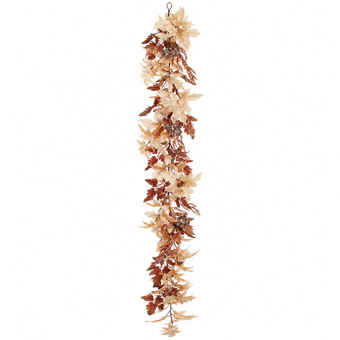6' Beaded & Flocked Thistle & Maple Leaf Artificial Garland -Brown/White (Pack of 2) - XDG636-BR/WH