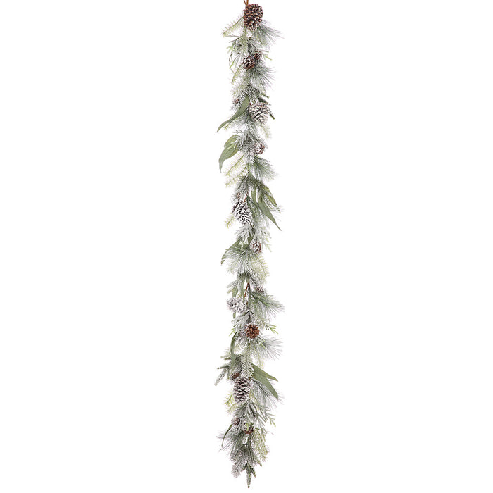 6'2" Flocked Pinecone, Eucalyptus Leaf & Pine Artificial Garland -White/Green (Pack of 2) - XDG649-WH/GR