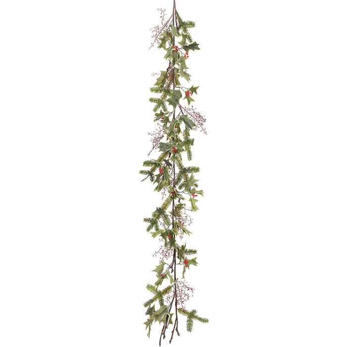 6' Holly, Pinecone & Pine Artificial Garland -Green/Brown (Pack of 2) - XDG665-GR/BR