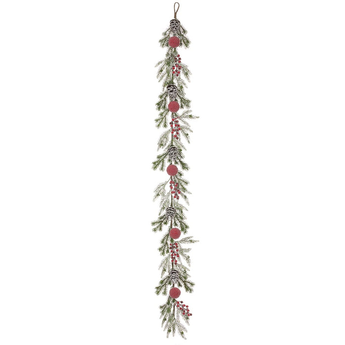 6' Iced & Flocked Berry, Pinecone & Pine Artificial Garland -Red/Green (Pack of 6) - XDG749-RE/GR
