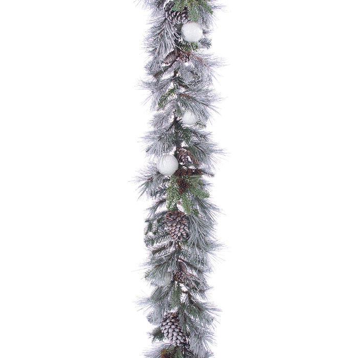 6' Flocked Ball, Pinecone & Pine Artificial Garland -White/Brown (Pack of 2) - XDG813-WH/BR