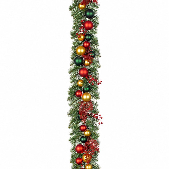 6' Glittered Ball, Berry, Fern Leaf & Pine Artificial Garland -Red/Mixed Colors (Pack of 2) - XDG821-RE/MX