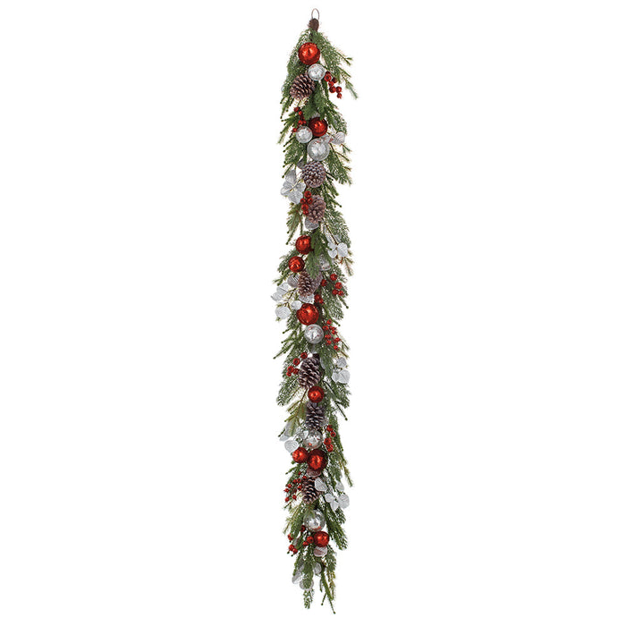6' Sequin Ball, Berry, Pinecone & Pine Artificial Garland -Red/Silver (Pack of 4) - XDG918-RE/SI