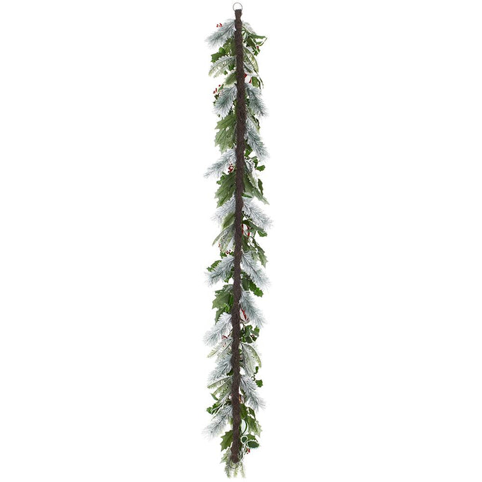 6' Flocked Holly, Ball & Pine Artificial Garland -Green/Red (Pack of 2) - XDG933-GR/RE