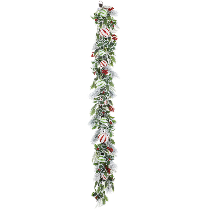 6' Flocked Holly, Ball & Pine Artificial Garland -Green/Red (Pack of 2) - XDG933-GR/RE