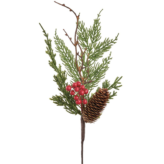 16" Berry, Pinecone & Cedar Artificial Stem Pick -Red/Green (Pack of 36) - XDK034-RE/GR