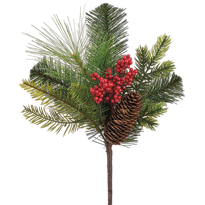 13" Berry, Pinecone & Pine Artificial Stem Pick -Red/Green (Pack of 24) - XDK038-RE/GR