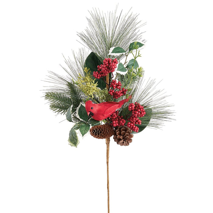 24" Cardinal, Holly Leaf & Pine Artificial Stem Pick -Red/Green (Pack of 6) - XDK044-RE/GR
