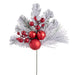 16" Flocked Mixed Pine, Berry & Plastic Ball Artificial Stem Pick -Red/White (Pack of 12) - XDK049-RE/WH