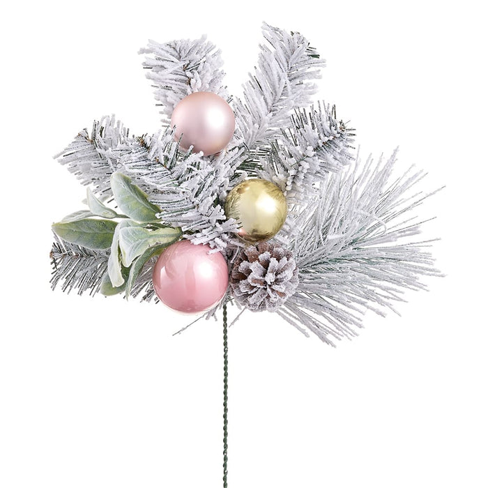 16" Flocked Pinecone, Plastic Ball & Pine Artificial Stem Pick -Pink/Gold (Pack of 12) - XDK052-PK/GO