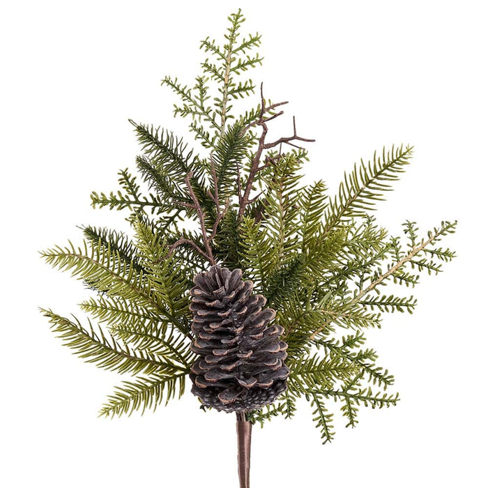 20" Plastic Pinecone & Pine Artificial Stem Pick -Brown/Green (Pack of 6) - XDK067-BR/GR