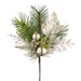 14" Mixed Glittered Ornament Ball, Artificial Fern & Pine Stem Pick -Silver/Green (pack of 24) - XDK156-SI/GR