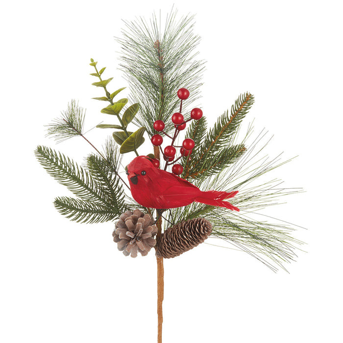 18" Cardinal, Berry, Pinecone & Pine Artificial Stem Pick -Red/Brown (Pack of 12) - XDK307-RE/BR