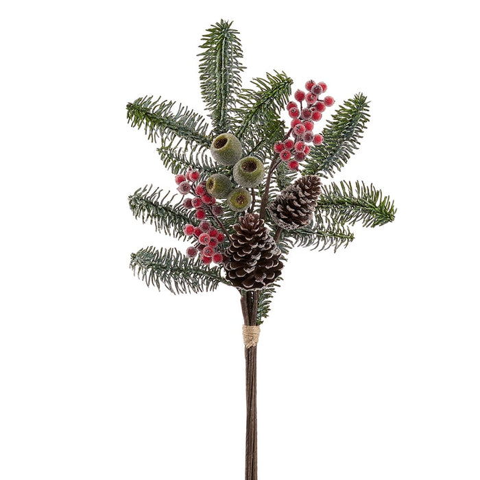 21" Frosted Berry, Pinecone & Pine Artificial Stem Pick -Brown/Red (Pack of 6) - XDK464-BR/RE