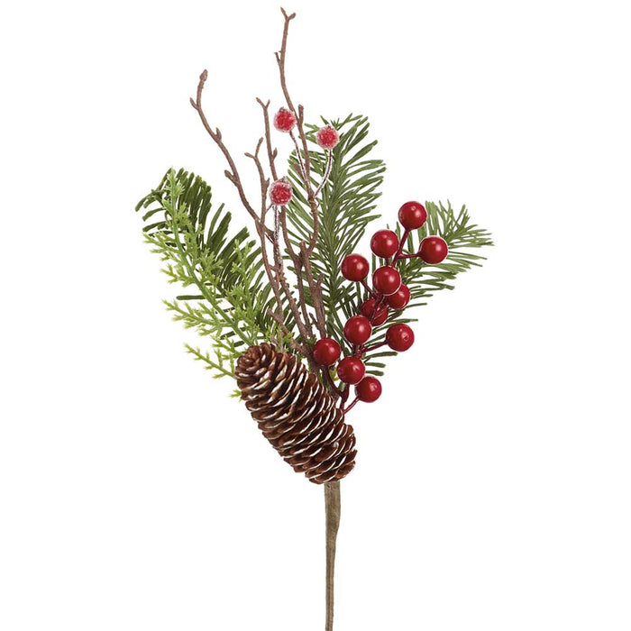 12" Berry, Pinecone & Pine Artificial Stem Pick -Red/Green (Pack of 24) - XDK508-RE/GR