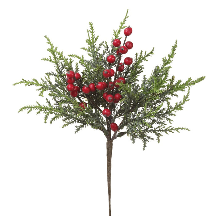 14" Artificial Berry & Pine Stem Pick -Green/Red (Pack of 24) - XDK517-GR/RE
