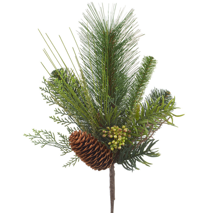 16" Pinecone, Berry & Pine Artificial Stem Pick -Brown/Green (Pack of 24) - XDK594-BR/GR