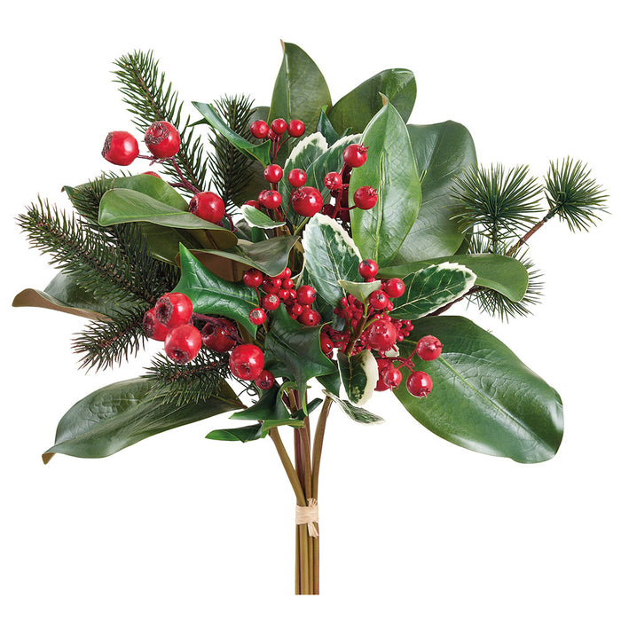 16" Holly, Berry & Pine Artificial Stem Bundle -Red/Green (Pack of 12) - XDQ509-RE/GR