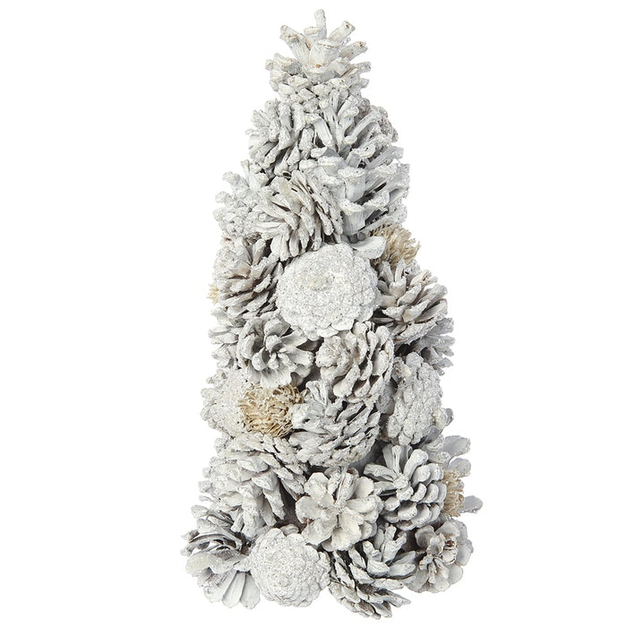 12" Pinecone Artificial Cone-Shaped Topiary -Whitewashed (Pack of 4) - XDR002-WW