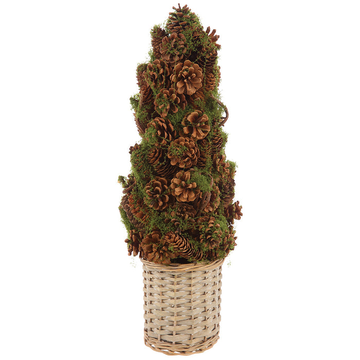21" Artificial Pinecone & Moss Cone-Shaped Topiary w/Basket -Brown/Green (Pack of 2) - XDR219-BR/GR