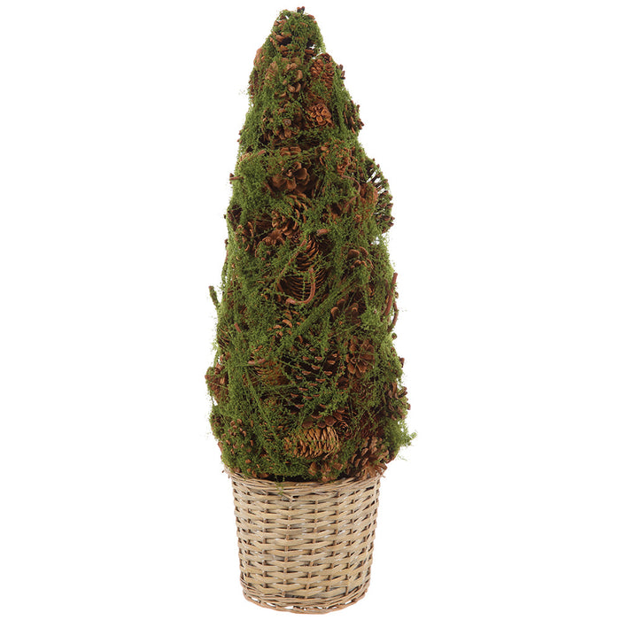 27" Artificial Pinecone & Moss Cone-Shaped Topiary w/Basket -Brown/Green (Pack of 2) - XDR220-BR/GR