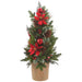 30" Artificial Poinsettia Flower, Holly & Pine Cone-Shaped Topiary w/Mgo Pot -Red/Green (Pack of 2) - XDR283-RE/GR