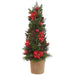 40" Artificial Poinsettia Flower, Holly & Pine Cone-Shaped Topiary w/Mgo Pot -Red/Green (Pack of 2) - XDR284-RE/GR