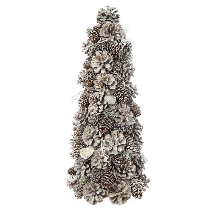 19.2" Pinecone & Pine Artificial Cone-Shaped Topiary -Whitewashed (Pack of 2) - XDR603-WW