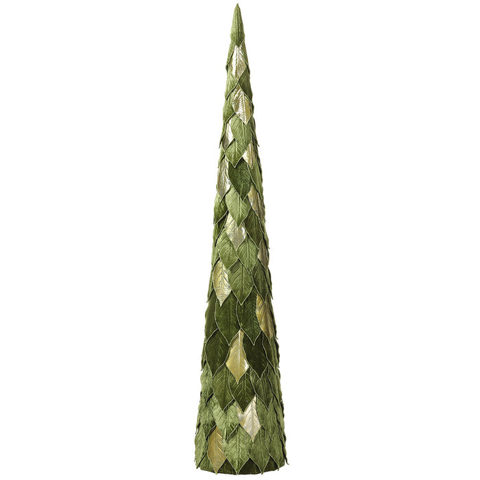 50" Standing Metallic & Velvet Artificial Magnolia Leaf Cone-Shaped Topiary -Green (Pack of 2) - XDR742-GR