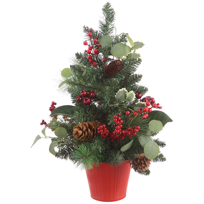 24" Berry, Holly, Pinecone & Tinsel Artificial Arrangement w/Pot -Red/Green - XDR840-RE/GR
