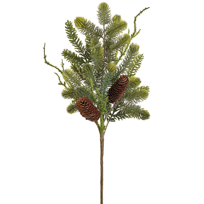 25" Pinecone, Moss Branch & Pine Artificial Stem -Green/Brown (Pack of 12) - XDS004-GR/BR