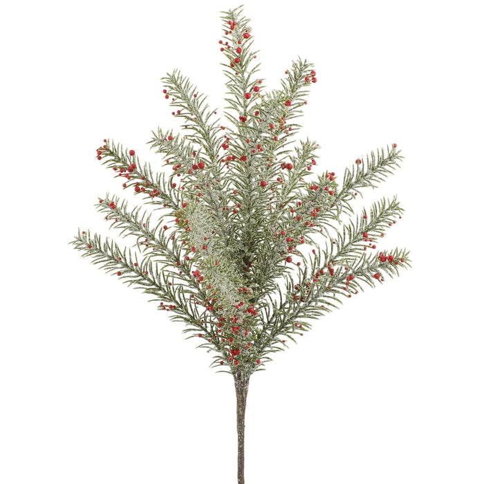 23" Flocked Pine & Berry Artificial Stem -Red/Green (Pack of 12) - XDS029-RE