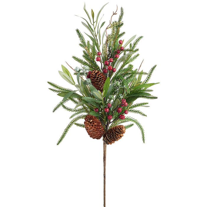 28" Pinecone, Berry, Eucalyptus Leaf & Pine Artificial Stem -Green/Brown (Pack of 6) - XDS058-GR/BR