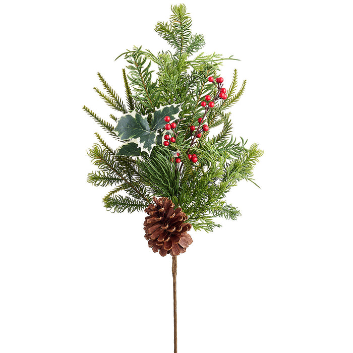28" Berry, Pinecone & Mixed Pine Artificial Stem -Green/Red (Pack of 6) - XDS061-GR/RE